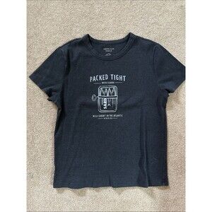 American Eagle Black Graphic Sardine Baby Tee "Packed Tight" Like New